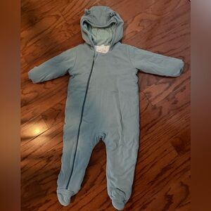 BABY MORI Ribbed Pramsuit: Cozy Blue Hooded Footie